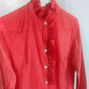 Banana Republic Coral Ruffle Button Down Blouse M